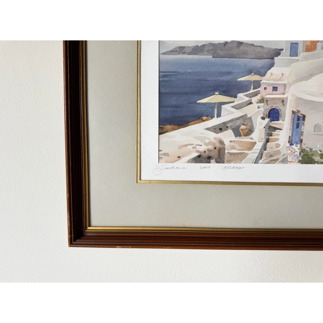 1980's Vintage Santorini Watercolor Landscape Painting, Signed For Sale In Miami - Image 6 of 11
