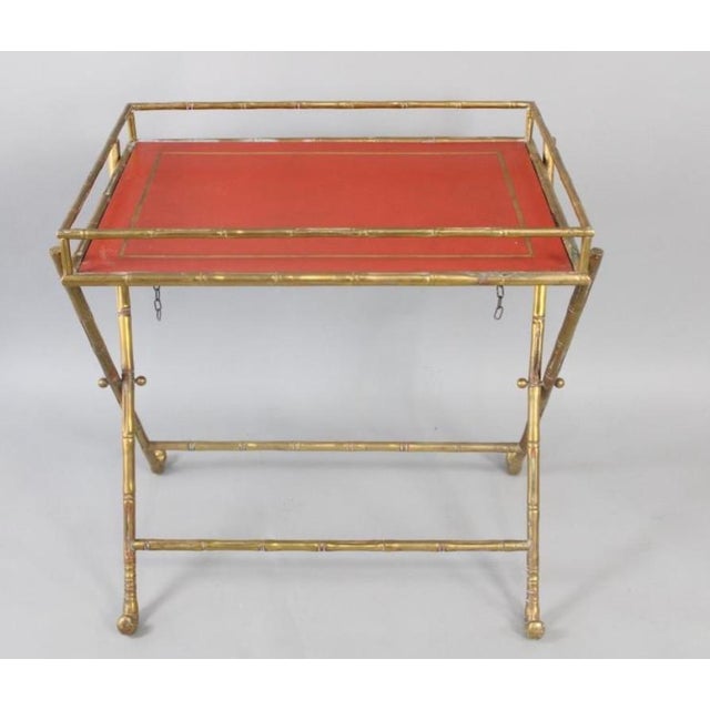 1950s A Mid Century Modern Possibly Bagues French Folding Faux Bamboo in Gold and Red Bar or Tray Ta For Sale In New York - Image 6 of 12