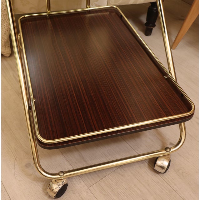 Black Folding Two-Tier Bar Trolley in Brass and Teak, 1970s For Sale - Image 8 of 18