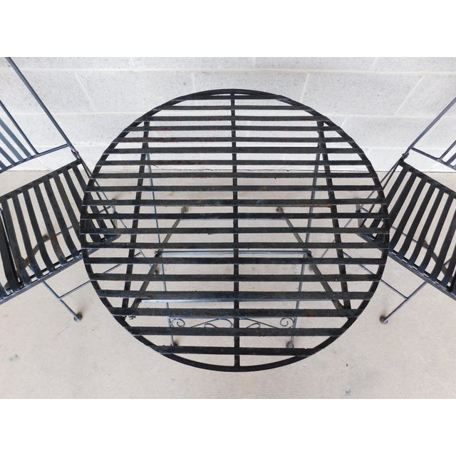 Vintage French Style Wrought Iron Outdoor Dining Bistro 3 Piece Set "B" For Sale - Image 4 of 15