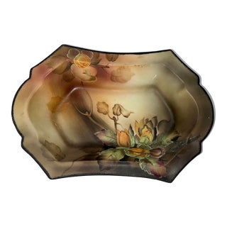 Vintage 1990s Small Hand Painted Ceramic Bowl With Roses & Buds For Sale
