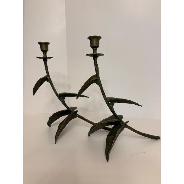 Mid-Century Modern 1960's Four Leaf Bronze W/Patina Candleholders - A Pair For Sale - Image 3 of 6