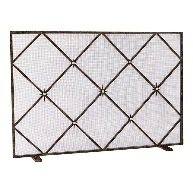 Gold Rubbed Black Celeste Fireplace Screen Iron For Sale