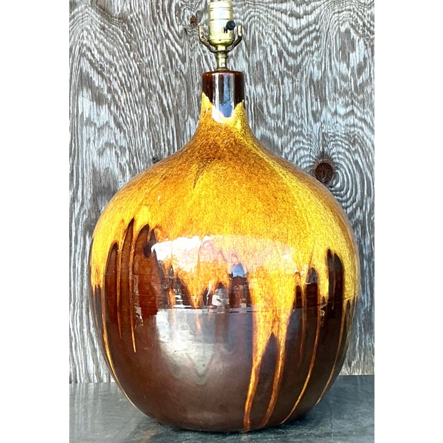 Vintage Mid-Century Modern Drip Glaze Lamp For Sale - Image 9 of 18