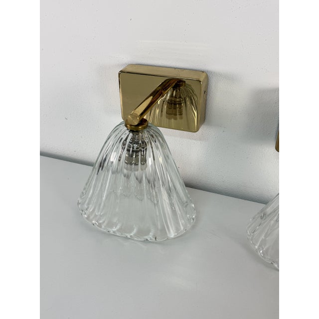 Wall Lamps in Brass and Murano Glass, 1950s, Set of 3 For Sale - Image 6 of 14