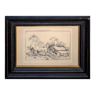 1940s "Toiler's House" Abstract Mixed-Media Drawing, Framed For Sale