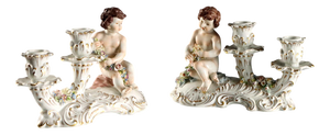 Porcelain Candleholders from Capodimonte, Set of 2