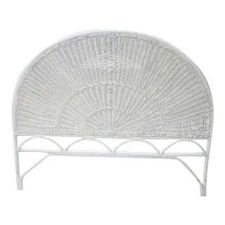 1980s Vintage White Wicker Full Size Coastal Shabby Chic Headboard For Sale