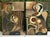 Pair Mid-Century Picasso-Style Carved & Gilded Wood Panels attributed to Enrico Baj wall sculptures The Pair of carved and...