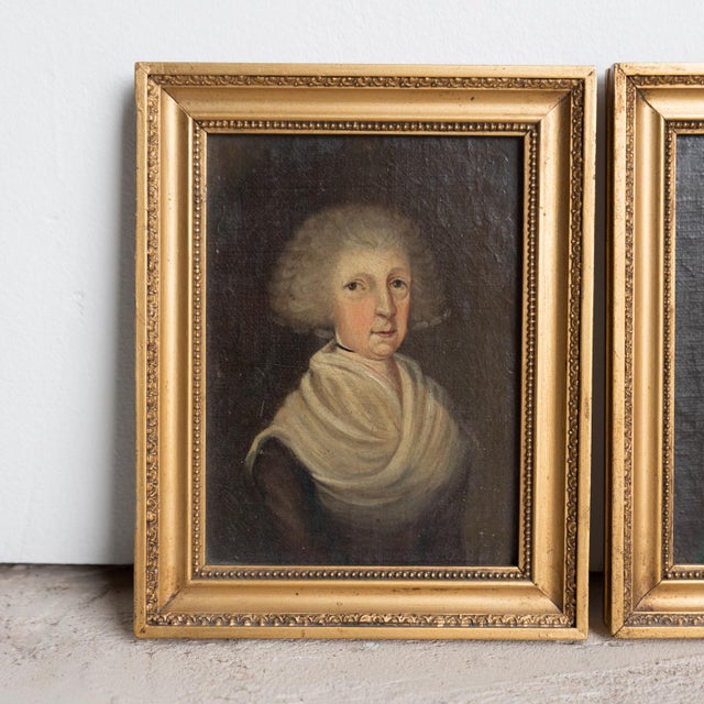 18th Century Antique Georgian Portraits Provincial Folk Art Oil Paintings, 18th Century - a Pair For Sale - Image 5 of 11