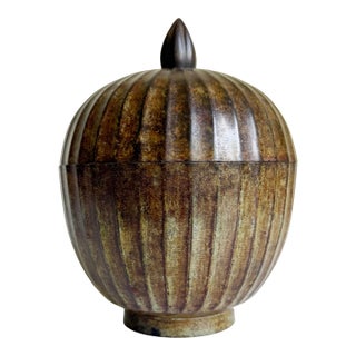 Vintage Bronze Verdigris Fluted Canister Box For Sale