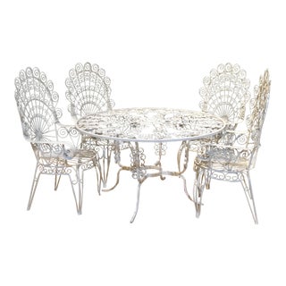 1960s Mid Century John Salterini White Iron Peacock Patio Set - 5 Pieces For Sale