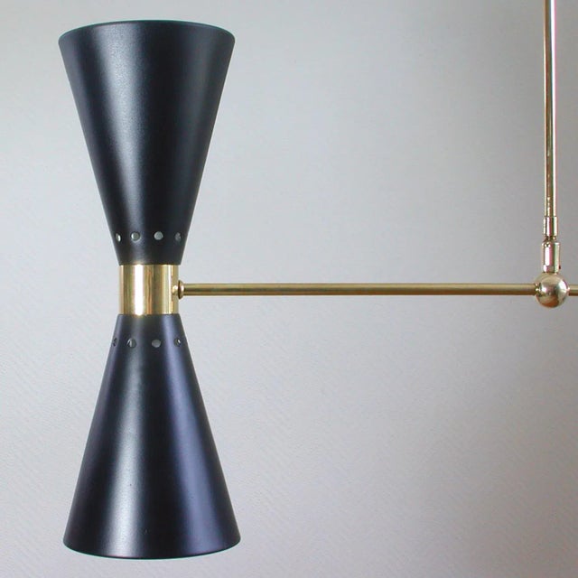 Mid-Century French Black Double Cone Diabolo Pendant Chandelier, 1950s For Sale - Image 9 of 15
