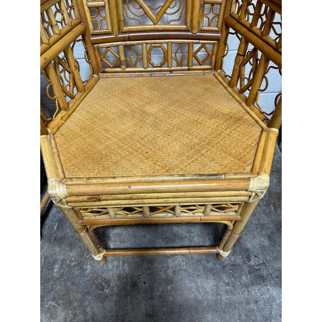 Vintage Boho Coastal Bamboo Arm Dining Chairs - A Pair For Sale - Image 4 of 12