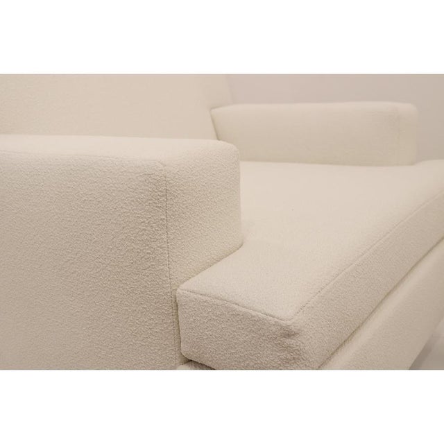 Pair of Modernist " Square " Armchairs by Marco Zanuso for Arflex. Newly upholstered in a white bouclé fabric and...