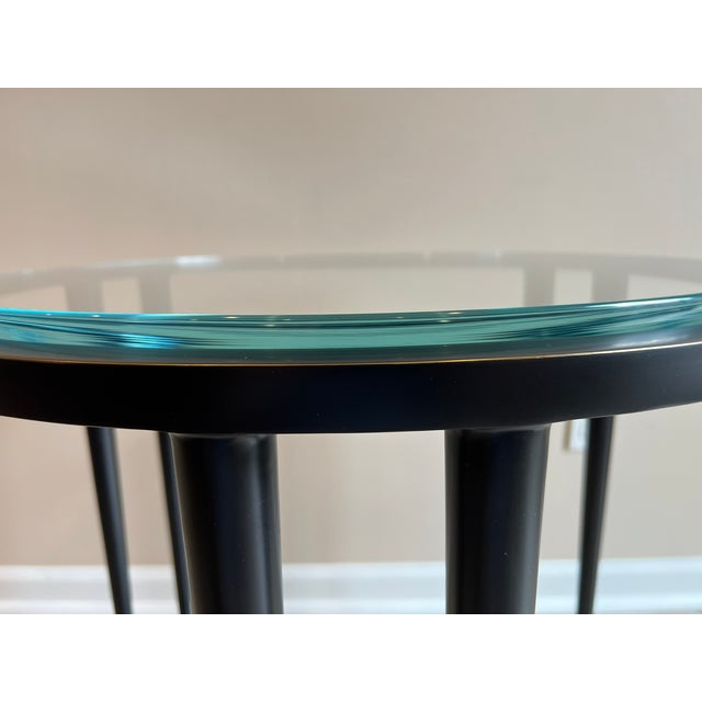 ***Showroom Floor Sample** Baker Classico Six-leg Blackened Bronze End Table with Thick Glass Inset Table Top 28"Dia x...