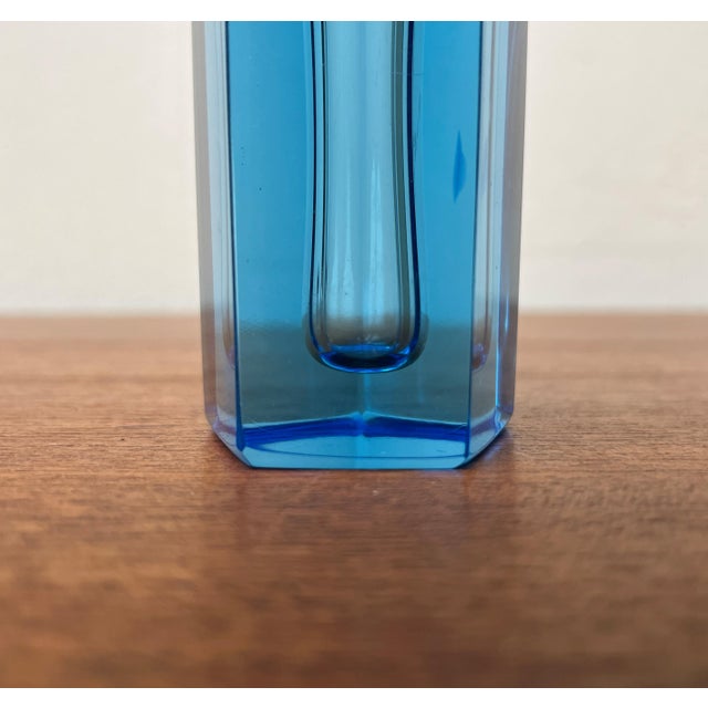 Vintage Blue Art Glass Block Vase, 1970s For Sale - Image 12 of 18