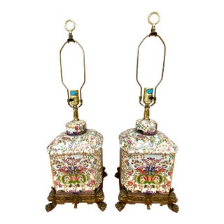 Vintage Tea Jar Chinoiserie Lamps With Ormolu Bases - a Pair For Sale