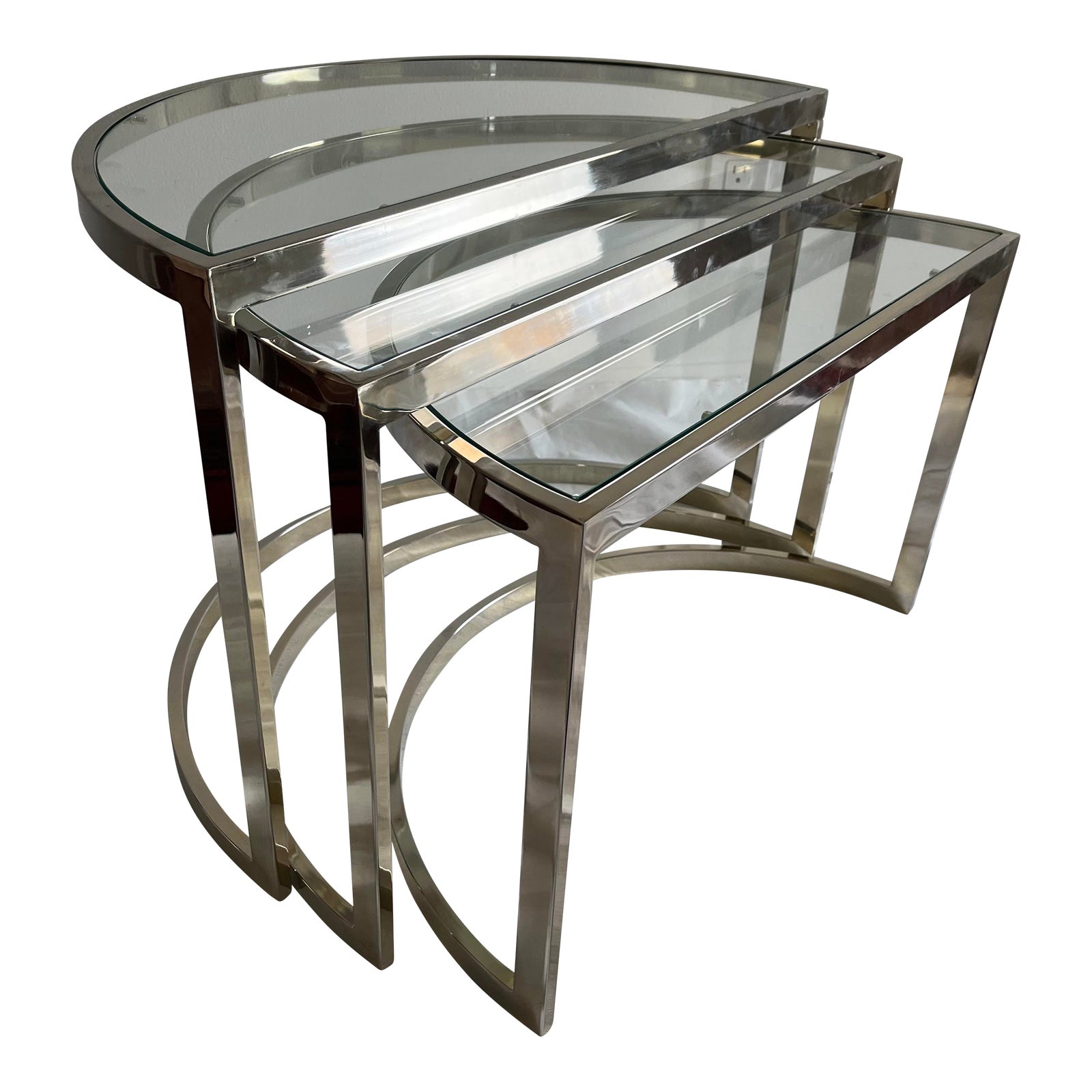MCM Nesting Tables Half Moon Chrome & Glass - Set of 3 | Chairish