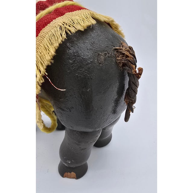 Antique German Schoenhut Humpty Dumpty Circus Elephant W. Blanket & Head Piece Wooden Toy For Sale - Image 10 of 13