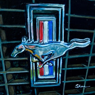 Pony Power - Ford Mustang Emblem by Shan Fannin | Acrylic on Panel Mustang emblem depiction For Sale