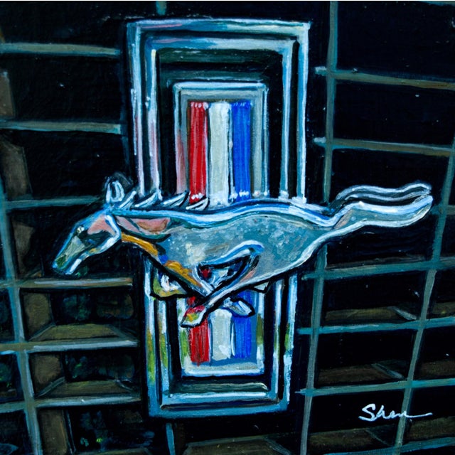 Pony Power - Ford Mustang Emblem by Shan Fannin | Acrylic on Panel Mustang emblem depiction For Sale