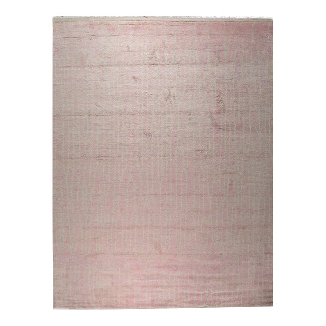 4x12 Rhea Moroccan Pink Geometric Modern Hand Knotted Wool Carpet Rug For Sale