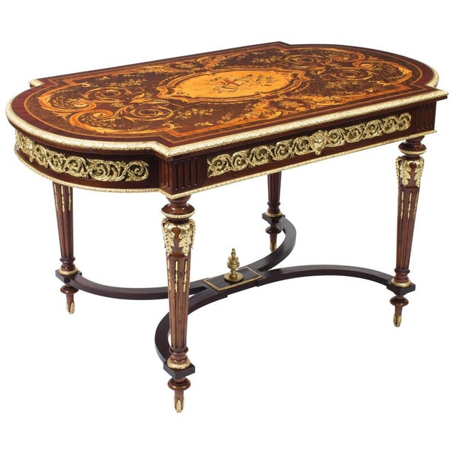 Brown 19th Century French Ormolu-Mounted Bureau Plat with Marquetry For Sale - Image 8 of 8