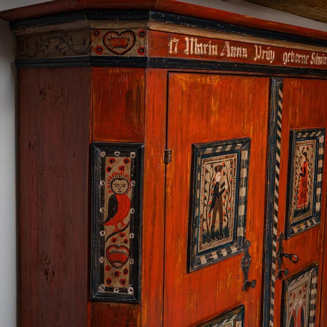 Hand-Painted Folk Armoire in Red, 1773 For Sale - Image 4 of 8