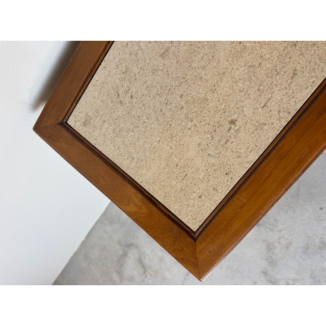 1970s 1970’s Vintage Paneled Front Wood Small Bar Cabinet With Marble Top For Sale - Image 5 of 12