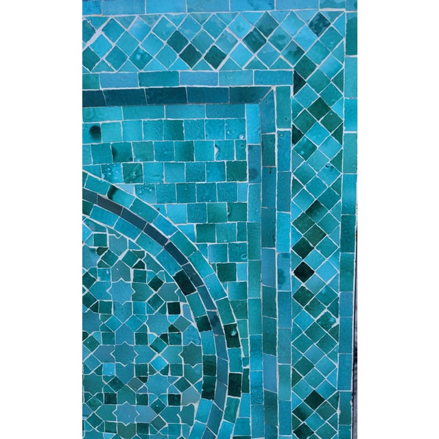 Sculpture Materials Emerald Teal Handmade Moroccan Mosaic Tile Fountain For Sale - Image 7 of 9
