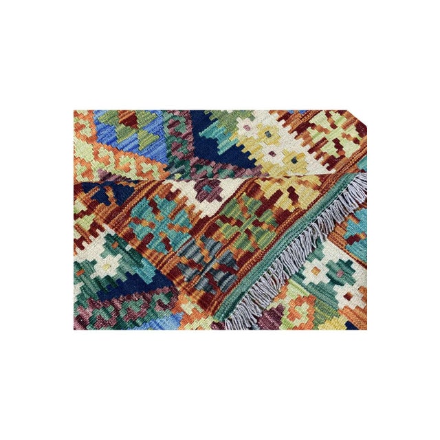 New Afghan Chobi Hand Woven Veg Dyed Wool Kilim Area Rug 4.8 X 2.9 Ft For Sale - Image 10 of 11