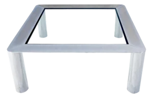 Bauhaus Polished Stainless Steel Chrome 36" Square Glass Top Coffee Table