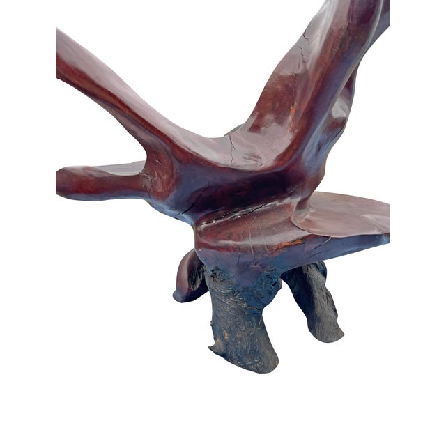 Brown Vintage Hand Carved Raw Wood Chair Seating For Sale - Image 8 of 9