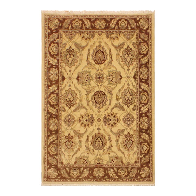1990s Rustic Kafkaz Ivory/Brown Hand-Knotted Rug - 5'0 X 7'0 For Sale