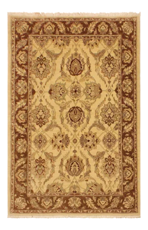 1990s Rustic Kafkaz Ivory/Brown Hand-Knotted Rug - 5'0 X 7'0