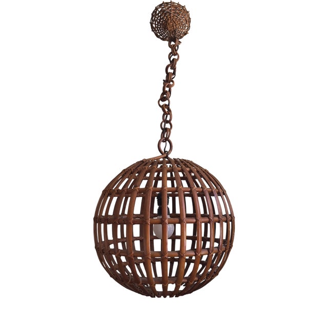 Large Italian Spherical Ceiling Lamp in Wicker, 1950s-1960s For Sale