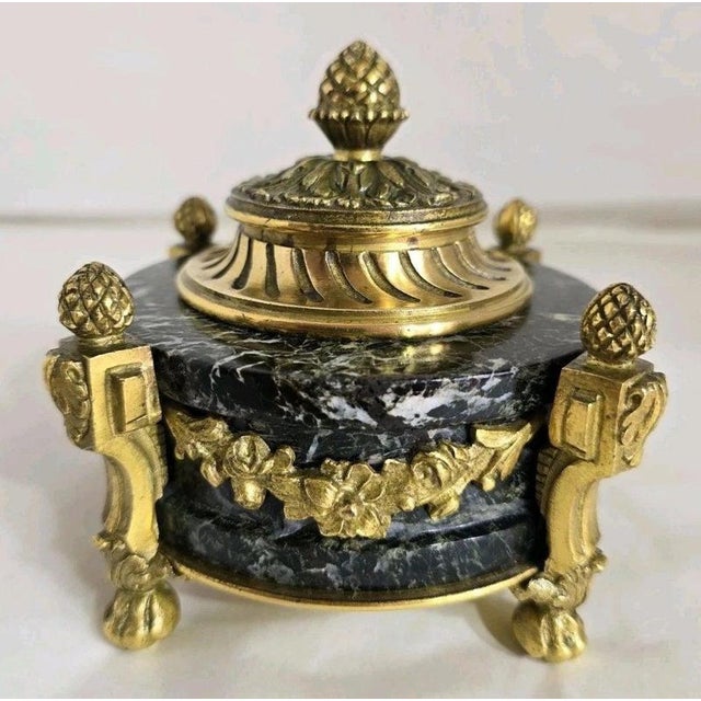 Antique French Gilded Ormolu Inkwell Stand, 1880 For Sale - Image 6 of 18