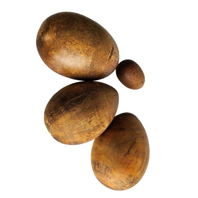 Handcarved Root Wood Eggs, Set of 4 For Sale In Miami - Image 6 of 7