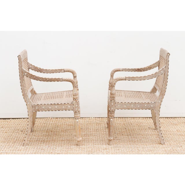 Raj British Colonial Inlaid Dining Chairs, Set of 6 For Sale In Los Angeles - Image 6 of 10