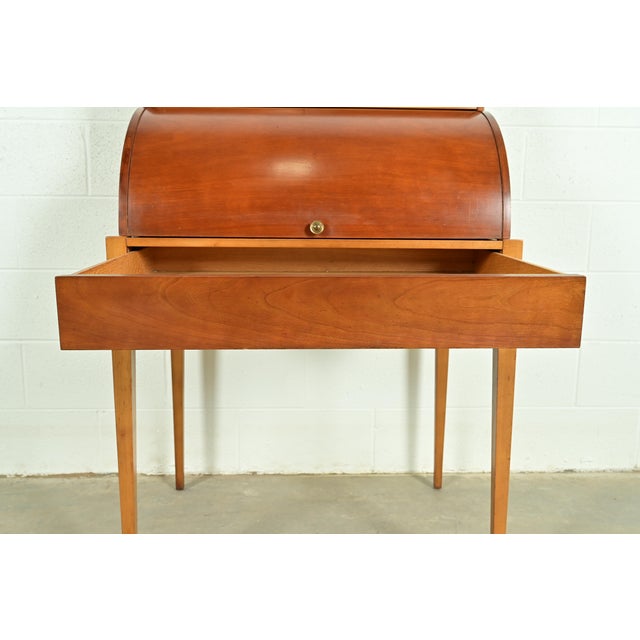 Brown John Van Koert for Drexel Mid-Century Modern Sculpted Cherry Wood Roll Top Desk, 1959 For Sale - Image 8 of 18