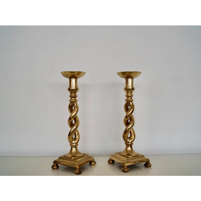 Hollywood Regency Vintage Hollywood Regency Solid Brass Spiral Candle Holders - a Pair For Sale - Image 3 of 12