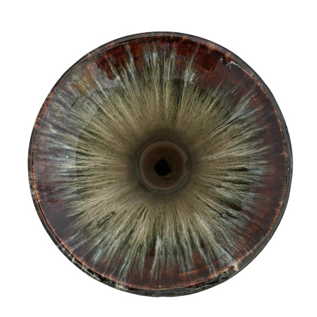 Late 20th Century Large Santorini 4 Handle Drip Glaze Ceramic Vase in Green and Brown For Sale - Image 5 of 6