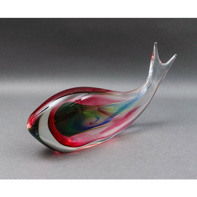 Seguso Signed Mid Century Modern Italian Murano Art Glass Colorful Fish Sculpture. Measures approximately 12" long, 2 3/8"...