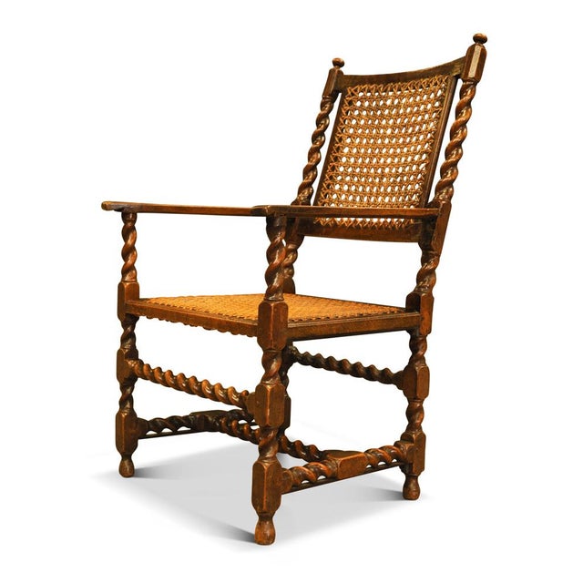 Victorian Walnut Barley Twist Library Armchair with Cane Seat & Rear For Sale - Image 4 of 8