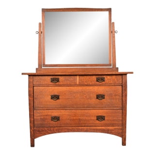 Gustav Stickley Antique Mission Oak Arts & Crafts Dresser With Mirror, Circa 1910 For Sale