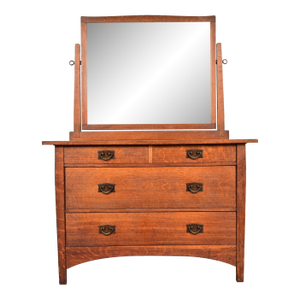 Gustav Stickley Antique Mission Oak Arts & Crafts Dresser With Mirror, Circa 1910