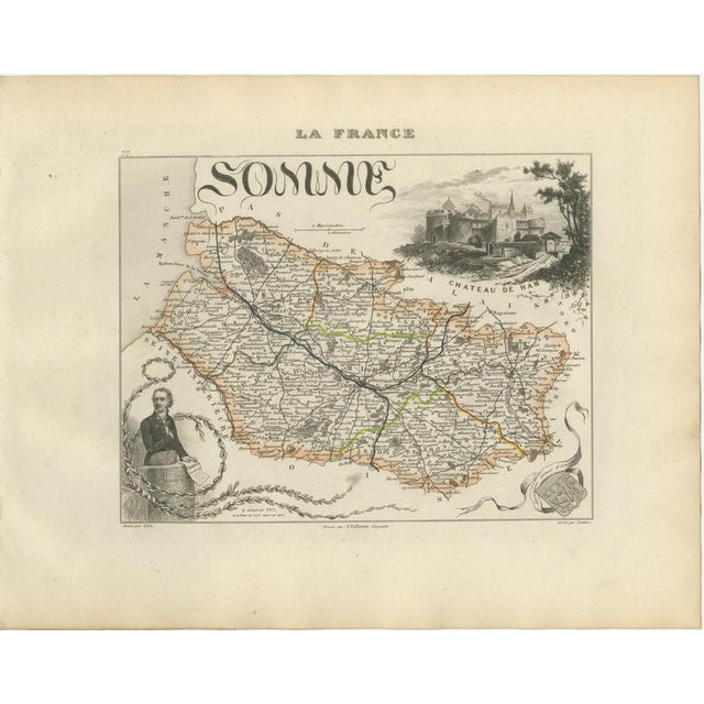 Antique Map of the Somme with Amiens and Abbeville, 1860 For Sale - Image 3 of 12