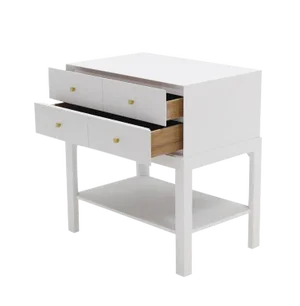 White Lacquer Diamond Shape Brass Pulls Two-Drawer Nightstand