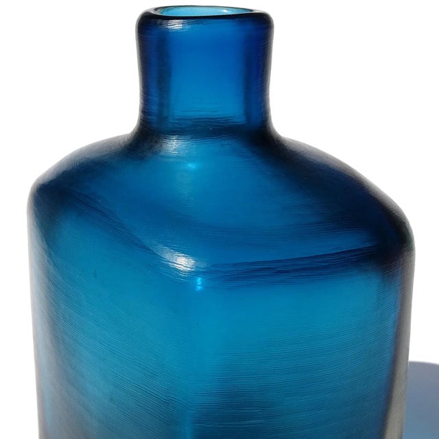 Murano Vintage Murano Paolo Venini Signed Sommerso Navy Blue Inciso Technique Italian Art Glass Flower Vase For Sale - Image 4 of 7